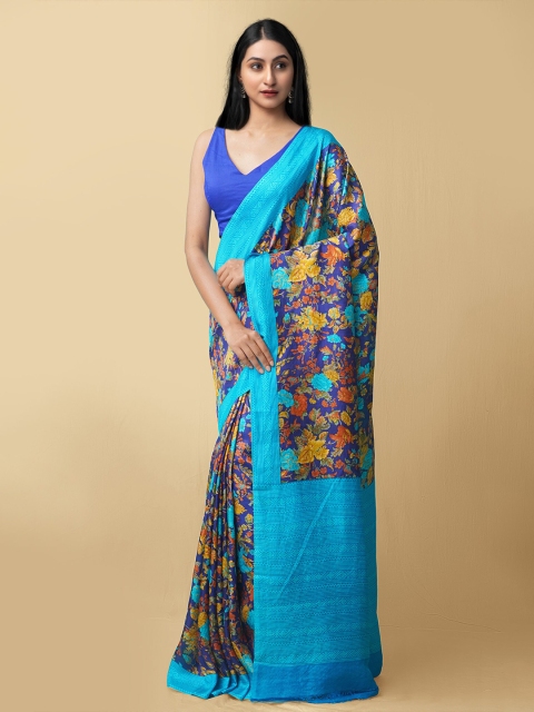 

Unnati Silks Women Blue & Yellow Pure Handloom Bangalore Silk Sustainable Saree