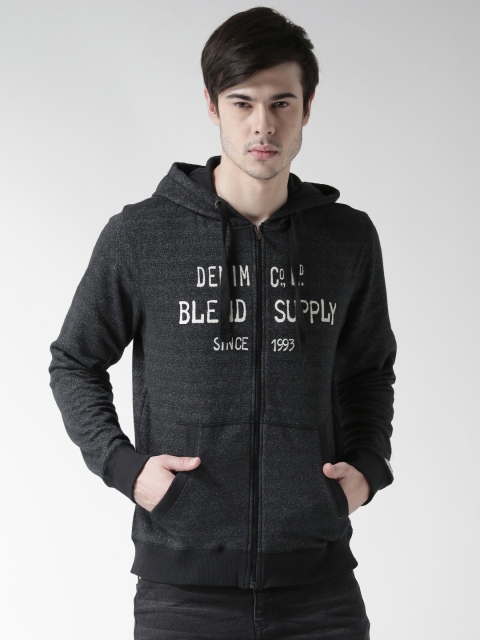 

BLEND Black Printed Patterned Hooded Sweatshirt