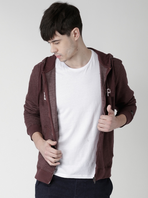 

BLEND Burgundy Printed Self-Design Hooded Sweatshirt