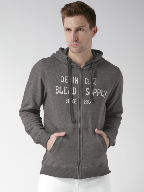 

BLEND Grey Printed Patterned Hooded Sweatshirt