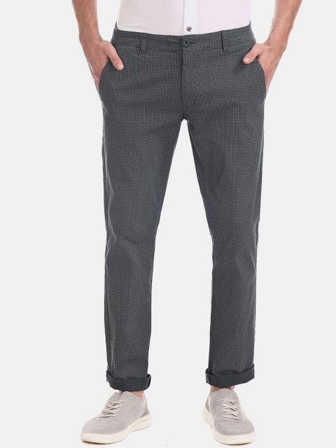 

Ruggers Men Grey Printed Tapered Fit Chinos Trousers