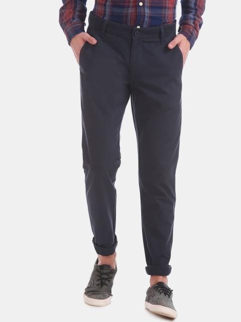 

Ruggers Men Navy Blue Slim Fit Cotton Trousers