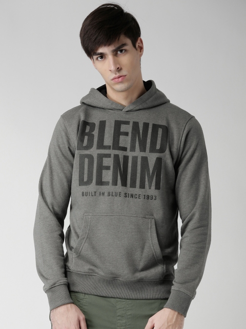 

BLEND Grey Melange Printed Hooded Sweatshirt