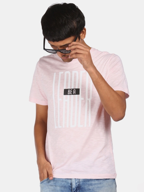

Colt Men Pink Typography Printed Slub Knit Cotton T-shirt