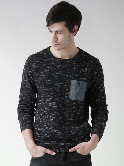 

BLEND Men Charcoal Grey Self-Design Sweater