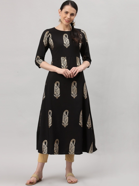 

ALC Creations Women Black Paisley Crepe Kurta