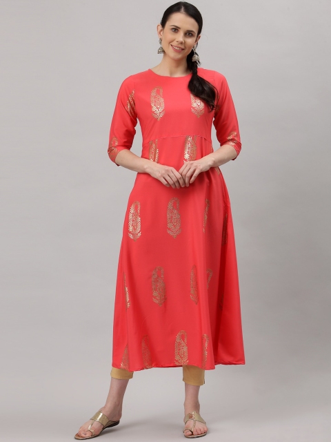 

ALC Creations Women Pink Paisley Embroidered Thread Work Crepe Anarkali Kurta