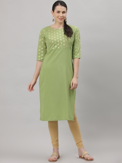 

ALC Creations Women Green Yoke Design Yoke Design Thread Work Crepe Kurta