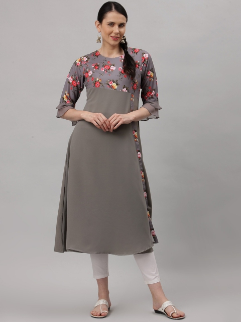 

ALC Creations Women Grey Floral Printed Floral Crepe Kurta