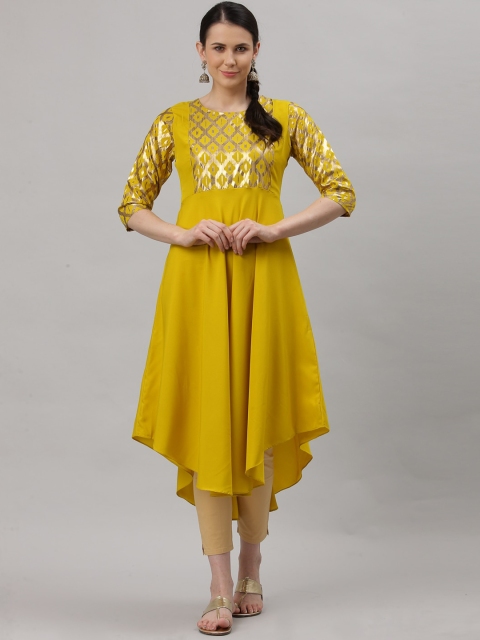 

ALC Creations Women Yellow Ethnic Motifs Yoke Design Crepe Anarkali Kurta
