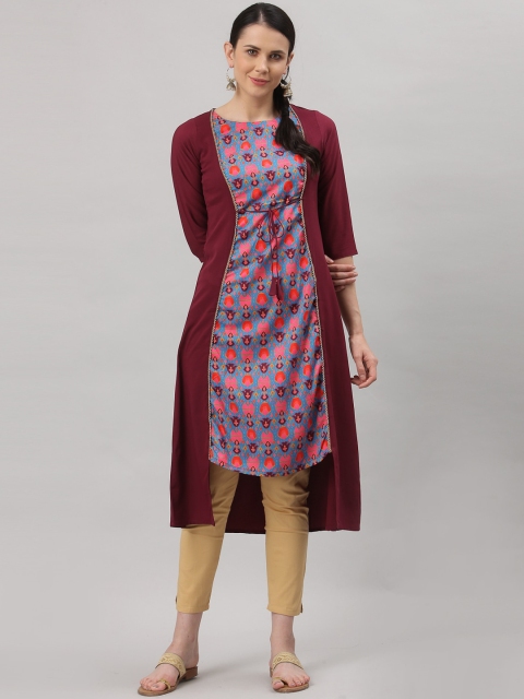 

ALC Creations Women Purple & Pink Geometric Printed Floral Crepe Kurta