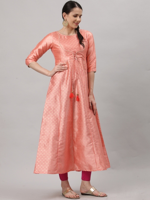 

ALC Creations Women Pink Geometric Printed Pastels Anarkali Kurta
