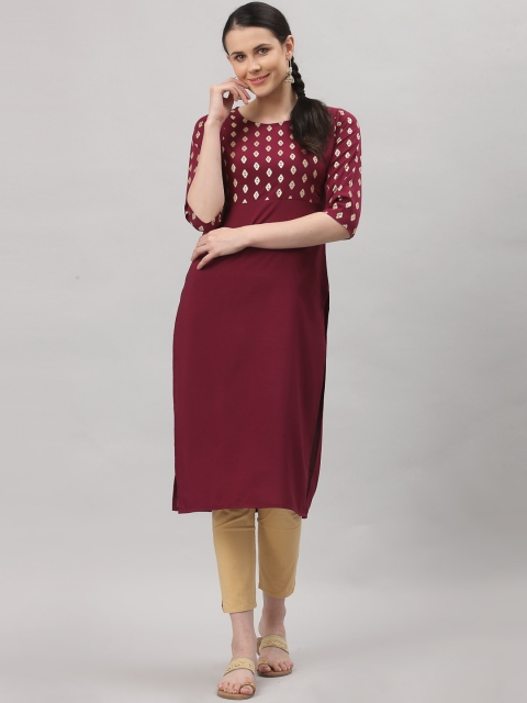 

ALC Creations Women Maroon Yoke Design Crepe Kurta