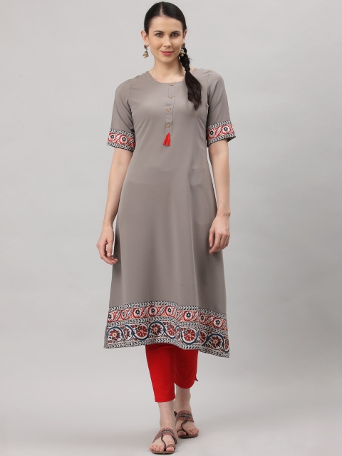 

ALC Creations Women Grey & Red Ethnic Motifs Printed Crepe Kurta