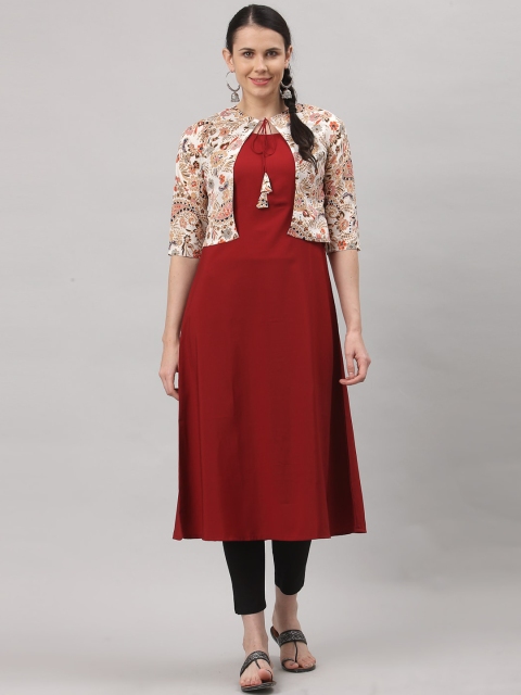 

ALC Creations Women Maroon Yoke Design Floral Crepe Kurta