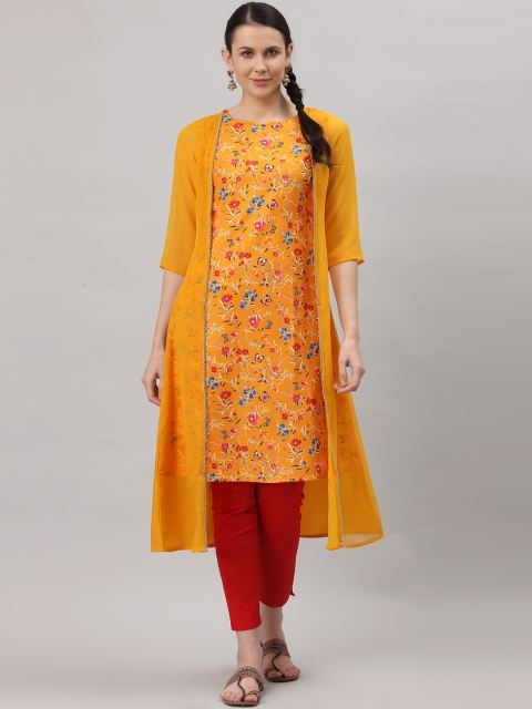 

ALC Creations Women Yellow & Red Floral Printed Floral Crepe Kurta