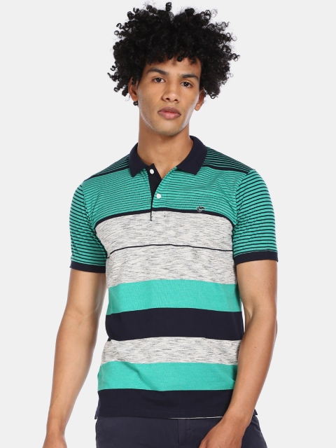 

Ruggers Men Green Striped Polo Collar Pockets T-shirt
