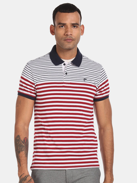 

Ruggers Men Red & White Striped Polo Collar T-shirt