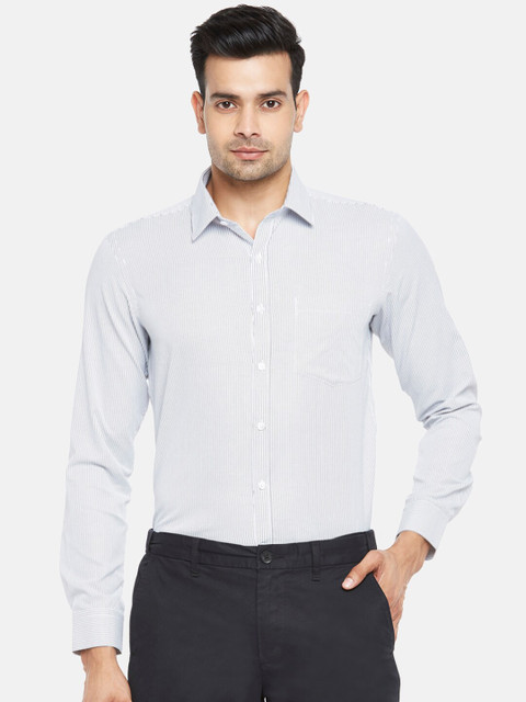 

BYFORD by Pantaloons Men White & Grey Slim Fit Opaque Striped Formal Shirt