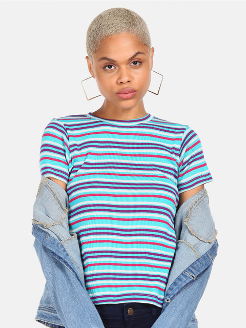 

Sugr Women Blue & Red Striped T-shirt