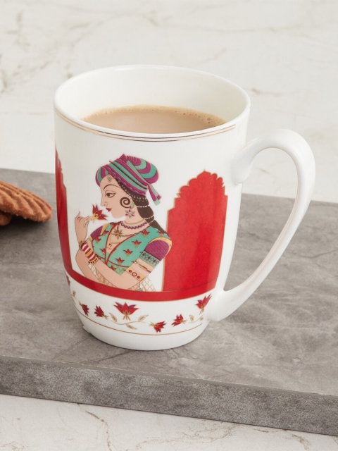 

Home Centre White & Red Ethnic Motifs Printed Bone China Glossy Cups