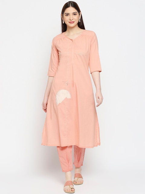 

Orbbaan Women Pink Pure Cotton Kurti with Trousers