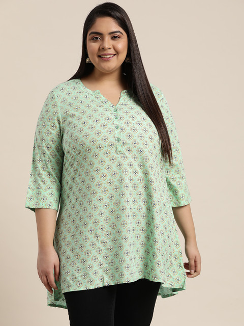 

Sztori Women Plus Size Green Ethnic Motifs Printed Kurti