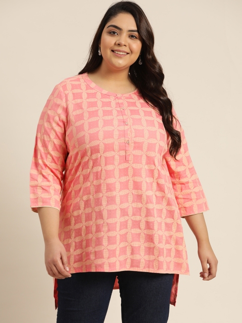 

Sztori Plus Size Women Pink Geometric Printed Plus Size Kurti
