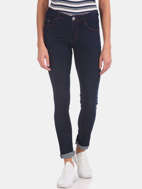 

Newport Women Navy Blue Cotton Skinny Fit Low-Rise Jeans