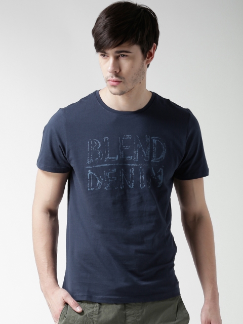 

BLEND Men Navy Brand Print Round Neck T-shirt, Navy blue