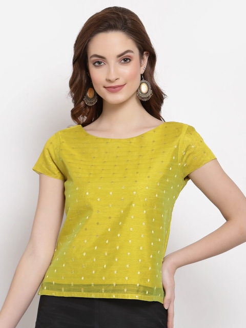 

Desi Weavess Lime Green Woven Design Regular Top