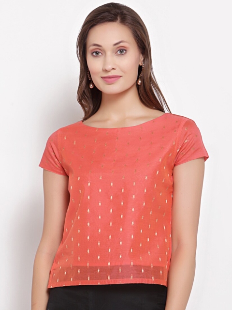 

Desi Weavess Pink & Gold-Toned Printed Regular Top