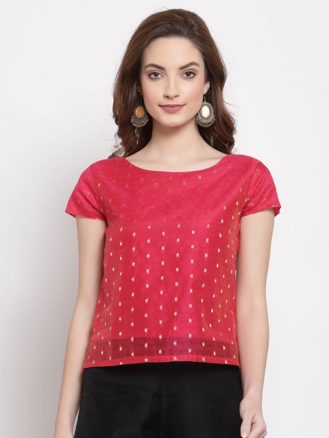 

Desi Weavess Fuchsia Self Design Regular Top