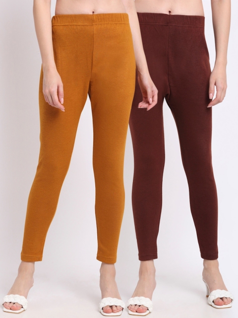 

TAG 7 Women Pack Of 2 Brown & Mustard Ankle-Length Leggings