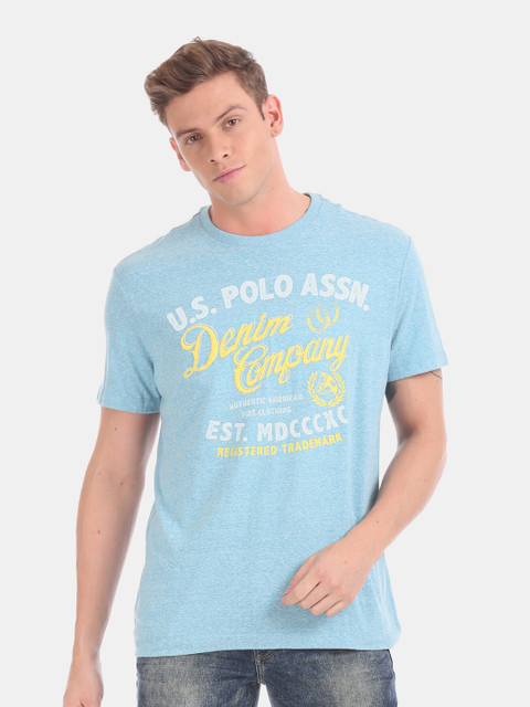 

U S Polo Assn Men Blue Typography Printed Applique T-shirt