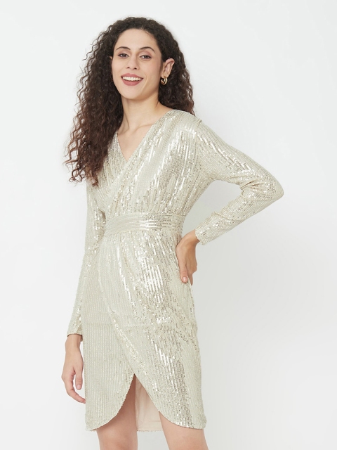 

iki chic Gold-Toned Wrap Sequins Mini Dress