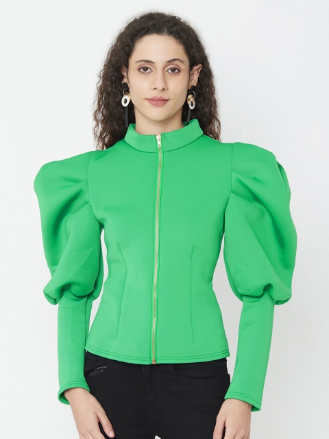 

iki chic Green Solid Puff Sleeves Scuba Top