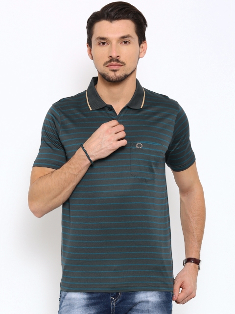

Proline Men Charcoal Grey Striped Polo Collar T-shirt