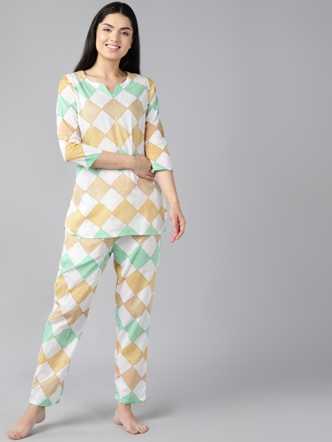 

AHIKA Women White & Green Printed Pure Cotton Night suit