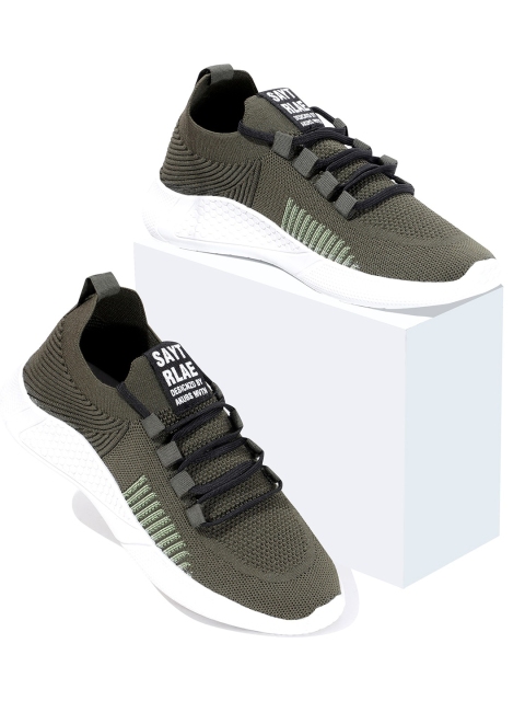 

RapidBox Men Olive Green Textured Sneakers