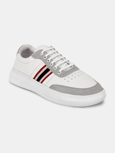 

RapidBox Men White & Grey Striped Sneakers
