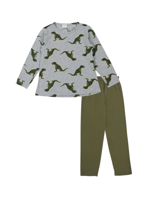 

RAINE AND JAINE Boys Grey Melange & Green Pure Cotton Printed Night suit