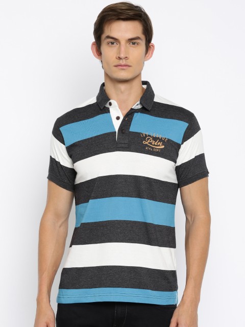 

Proline Men White & Blue Striped Polo T-shirt