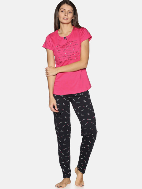 

Charak Women Pink & Black Printed Night Suit