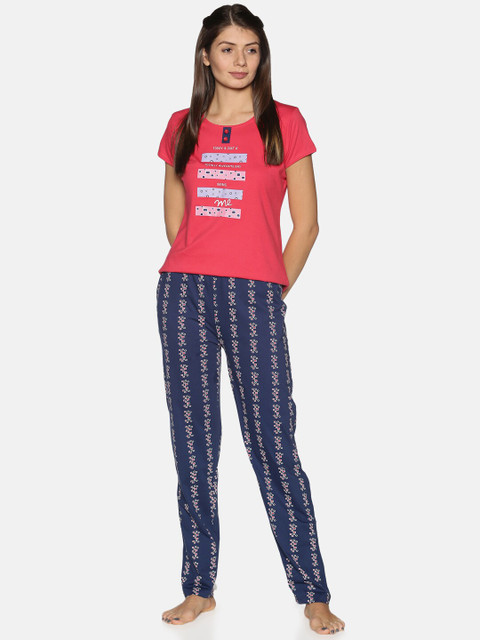

Charak Women Red & Blue Printed Pure Cotton Night suit