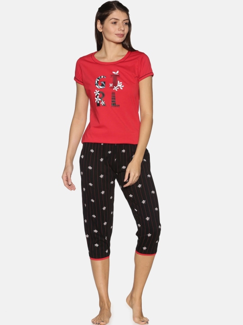 

Charak Women Red & Black Printed Night suit