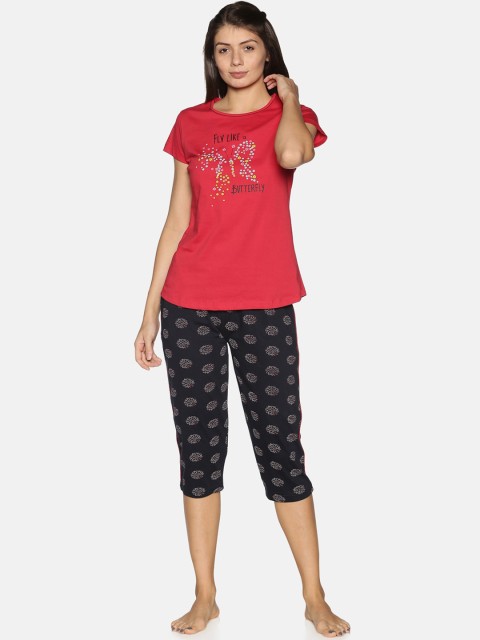 

Charak Women Red & Black Pure Cotton Printed Night suit