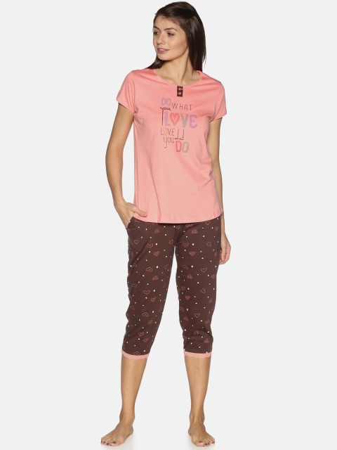 

Charak Women Pink & Brown Printed Night suit