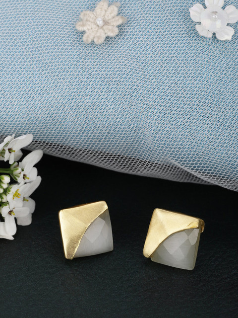 

Berserk Gold-Toned Stone Studded Square Studs Earrings
