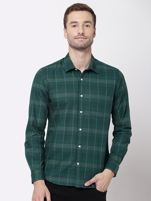 

AD By Arvind Men Green Opaque Checked Pure Cotton Casual Shirt